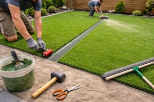 Instalación de césped artificial.