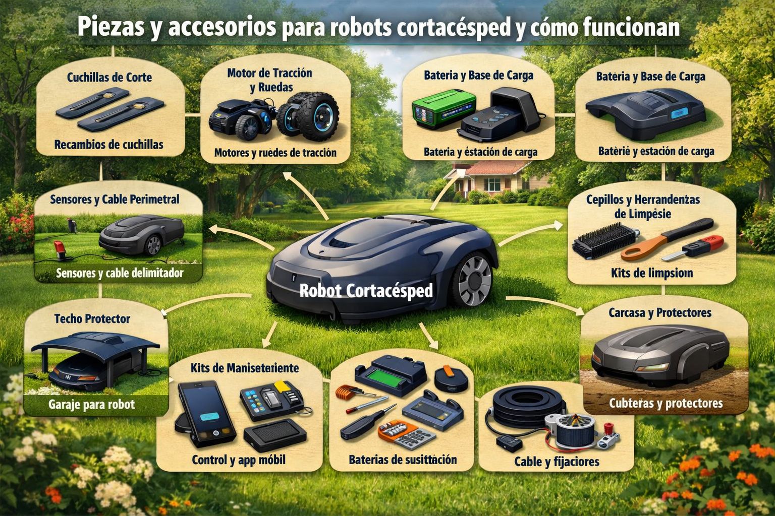Piezas y accesorios para robots cortacésped